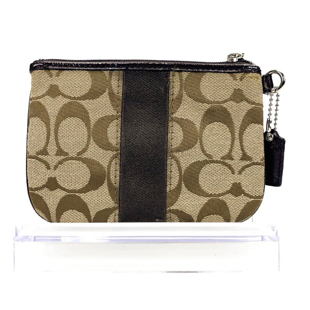 COACH Signature Canvas Wristlet Pouch w/Leather Trim - Picture 13 of 15